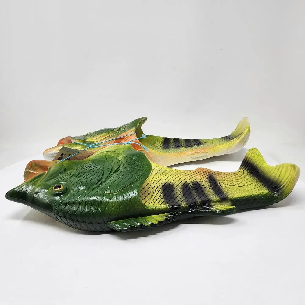 Coddies Fish Sandals Men 12-13 Green Rubber Bass Fisherman Gift Gag Gift NWT